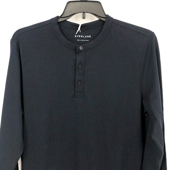 EVERLANE Men's Premium Weight Henley Shirt Large Navy Blue Long Sleeves NWT - Picture 4 of 9